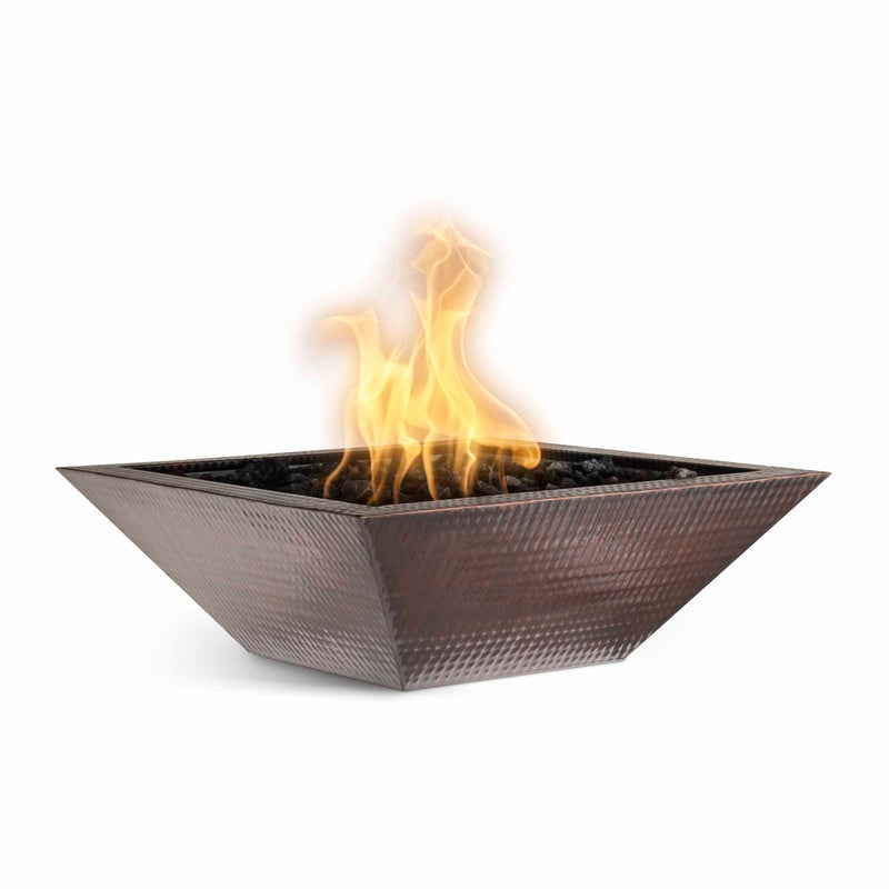 The Outdoor Plus Maya 12V Electronic Ignition Hammered Copper Square Fire Bowl - 36" - OPT-103-SQ36E12V