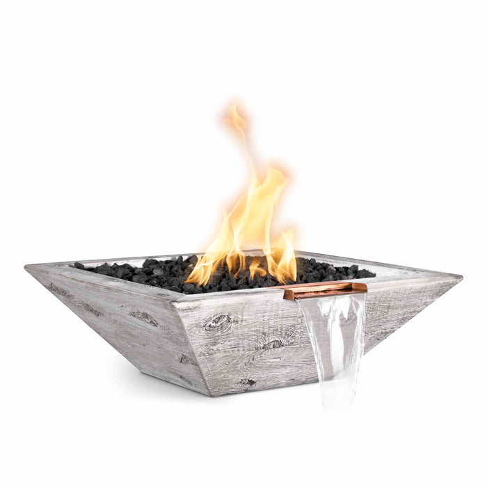 The Outdoor Plus  Maya 12V Electronic Ignition Wood Grain Square Fire and Water Bowl -  24" - OPT-24SWGFWE12V