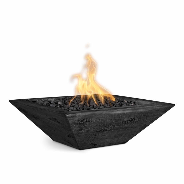 The Outdoor Plus Maya 12V Electronic Ignition Wood Grain Square Fire Bowl - 24" - OPT-24SWGFOE12V