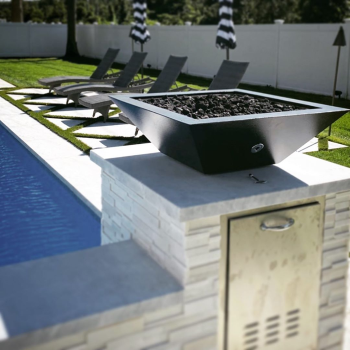 The Outdoor Plus Maya GFRC Concrete Square Electronic Fire Bowl - 24" - OPT-24SFOE12V