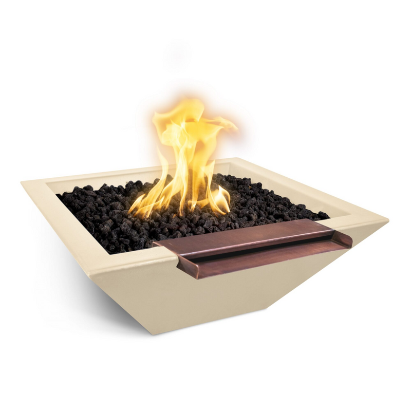 The Outdoor Plus Maya GFRC Concrete Square Match Lit Fire & Water Bowl with Wide Spill - 24" - OPT-24SFWWS