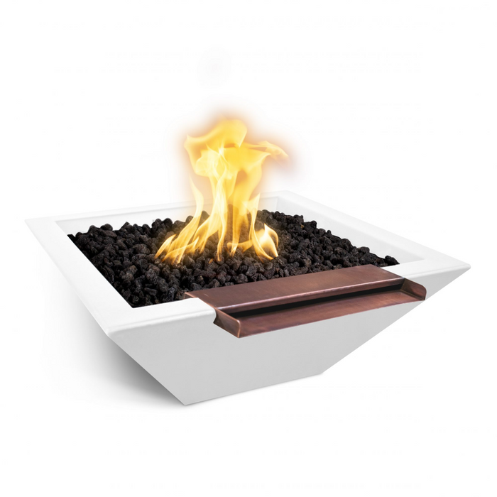 The Outdoor Plus Maya GFRC Concrete Square Electronic Fire & Water Bowl with Wide Spill - 24" - OPT-24SFWWSE12V