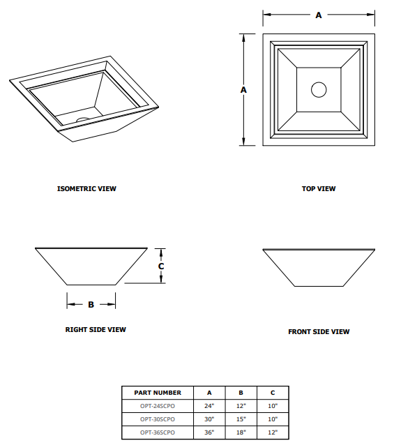 The Outdoor Plus Maya Hammered Copper Square Planter Bowl - 24" - OPT-24SCPO