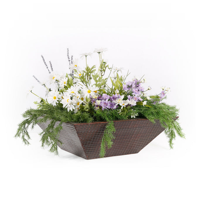 The Outdoor Plus Maya Hammered Copper Square Planter with Water Bowl - 24" - OPT-24SCPW