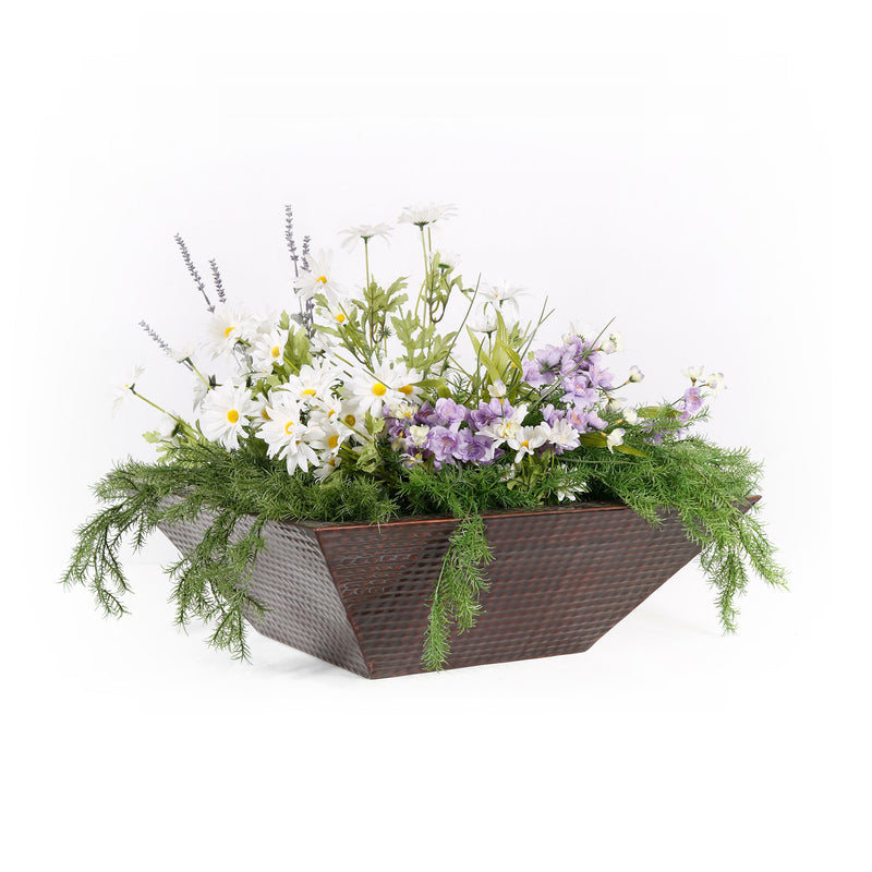 The Outdoor Plus Maya Hammered Copper Square Planter with Water Bowl - 30" - OPT-30SCPW