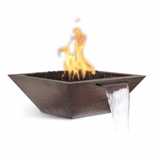 The Outdoor Plus Maya Match Lit Hammered Copper Square Fire and Water Bowl - 30" - OPT-30SCFW