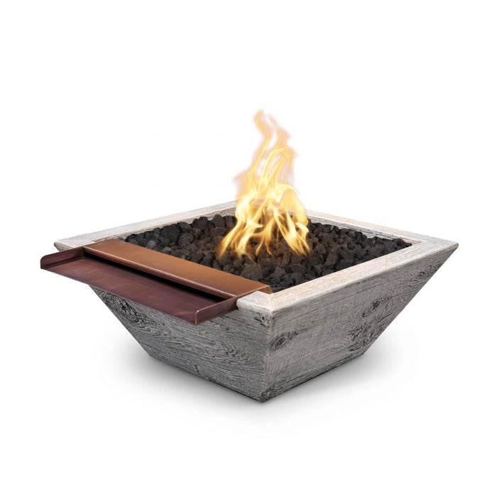 The Outdoor Plus Maya Match Lit Wood Grain Square Fire and Wide Spill Water Bowl - 24" - OPT-24SWGFWWS