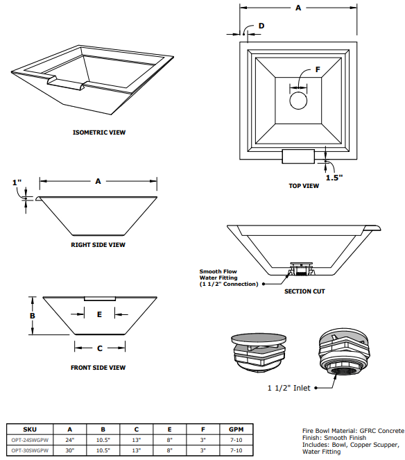 The Outdoor Plus Maya Wood Grain  Square Planter & Water Bowl - 24" - OPT-24SWGPW