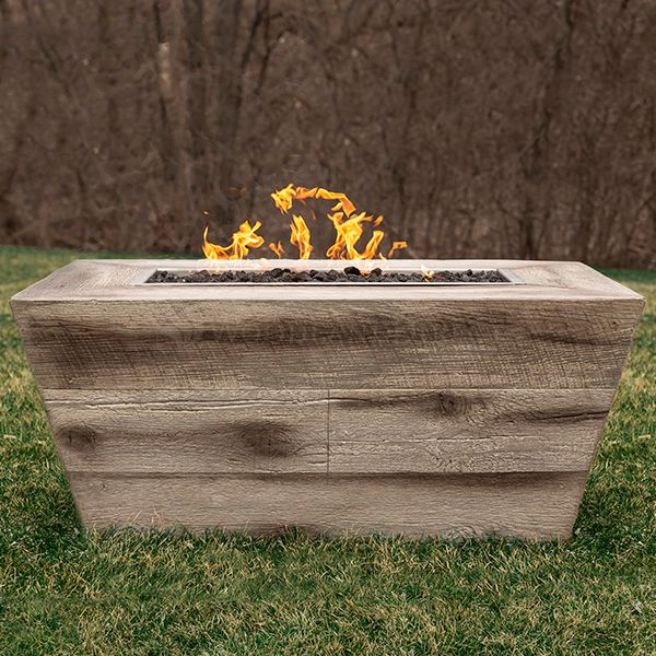 The Outdoor Plus Plymouth Rectangle 24" Tall Fire Pit in Wood Grain Fire Pit - 12V Electronic Ignition - OPT-PLM7228E12V