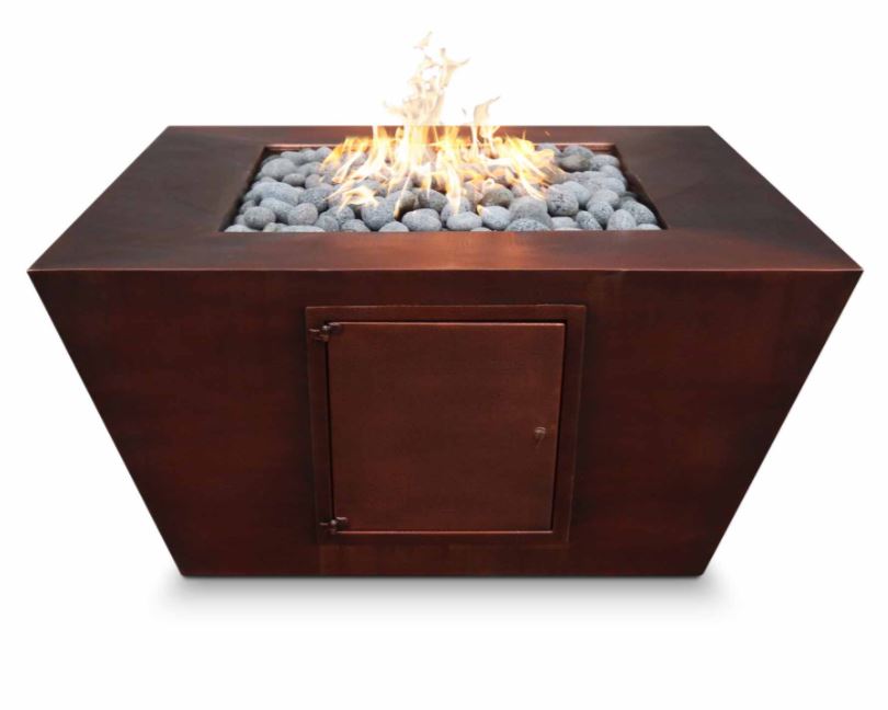 The Outdoor Plus Redan 36" Hammered Copper Fire Pit - 110V Plug & Play Electronic Ignition - OPT-SQ36CPMEKIT