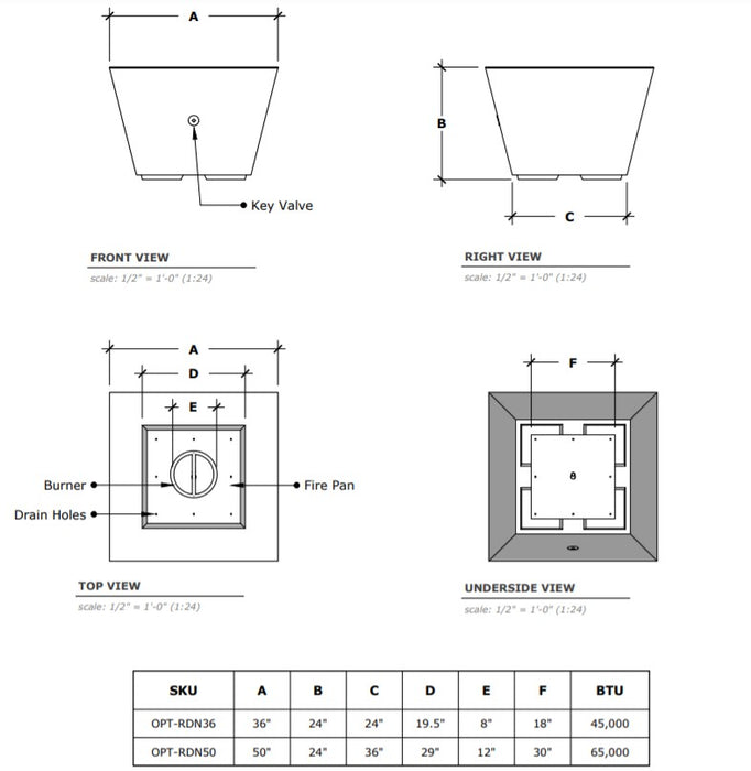 The Outdoor Plus Redan 50" Concrete Fire Pit - 110V Plug & Play Electronic Ignition - OPT-RDN50EKIT