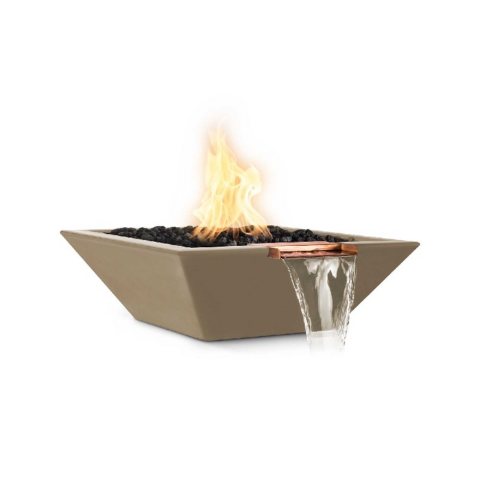 The Outdoor Plus Series Maya GFRC 12V Electronic Concrete Square Fire & Water Bowl - 24" -  OPT-24SFWE12V