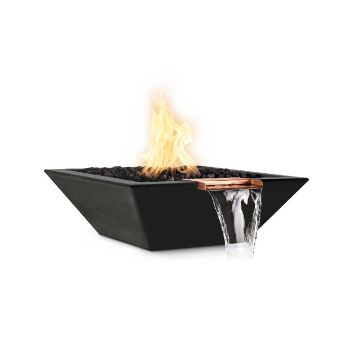 The Outdoor Plus Series Maya GFRC 12V Electronic Concrete Square Fire & Water Bowl - 30" -  OPT-30SFWE12V