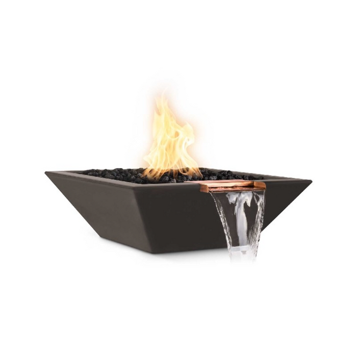 The Outdoor Plus Series Maya GFRC 12V Electronic Concrete Square Fire & Water Bowl - 30" -  OPT-30SFWE12V