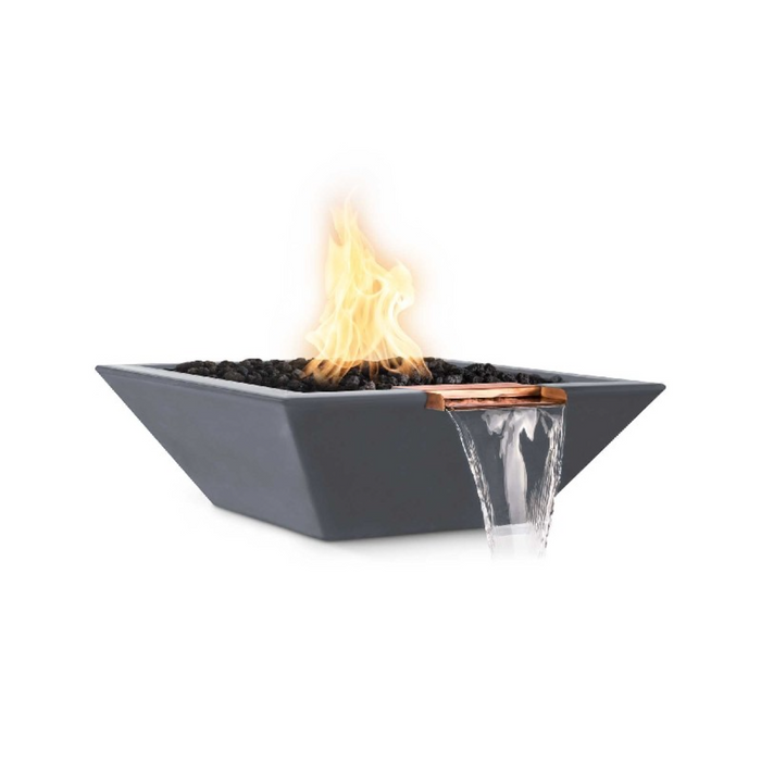 The Outdoor Plus Series Maya GFRC 12V Electronic Concrete Square Fire & Water Bowl - 30" -  OPT-30SFWE12V