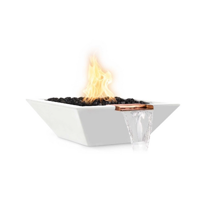 The Outdoor Plus Series Maya GFRC 12V Electronic Concrete Square Fire & Water Bowl - 30" -  OPT-30SFWE12V