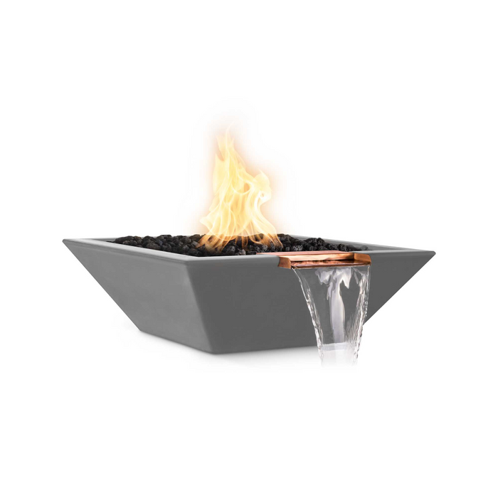 The Outdoor Plus Series Maya GFRC 12V Electronic Concrete Square Fire & Water Bowl - 30" -  OPT-30SFWE12V