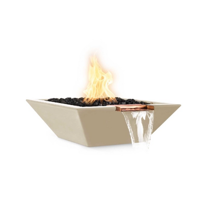 The Outdoor Plus Series Maya GFRC 12V Electronic Concrete Square Fire & Water Bowl - 30" -  OPT-30SFWE12V