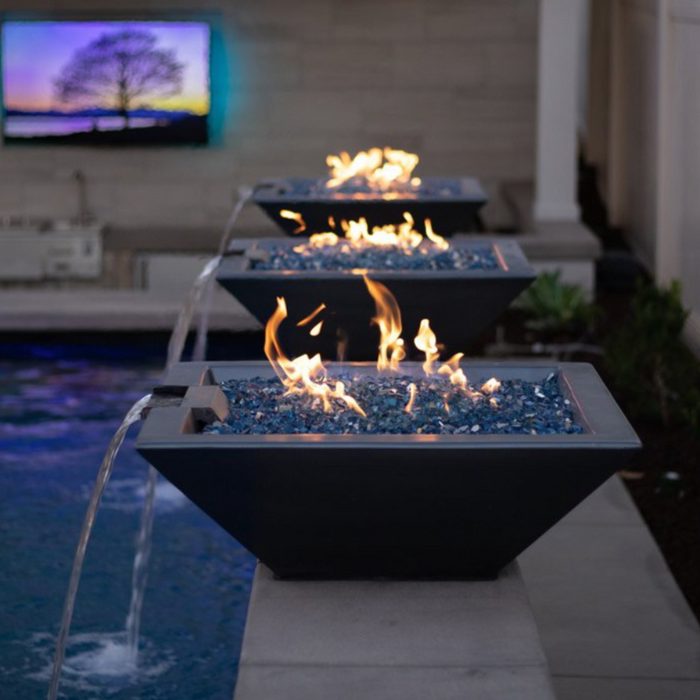 The Outdoor Plus Series Maya GFRC Match Lit Concrete Square Fire & Water Bowl - 30" -  OPT-30SFW