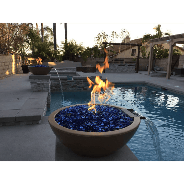 The Outdoor Plus Series Sedona GFRC 12V Electronic Round Fire and Water Bowl - 27" - OPT-RFWE12V