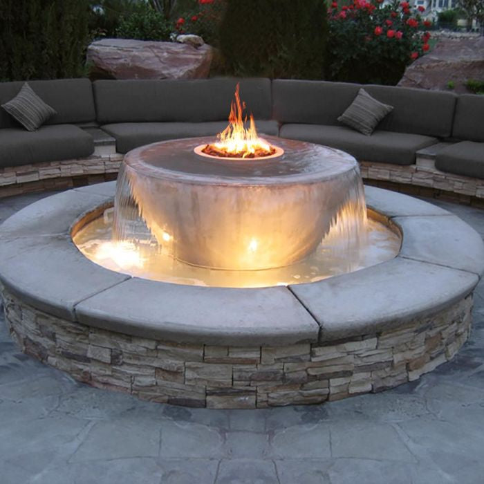 The Outdoor Plus Series Sedona GFRC Electronic 360 Degree Spill Round Fire and Water Bowl - 38" - OPT-38FW360E12V