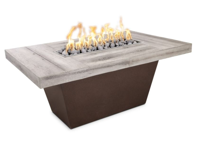 The Outdoor Plus Tacoma Wood Grain and Steel Fire Pit 48" x 30" - 12V Electronic Ignition - OPT-TACW4830E12V