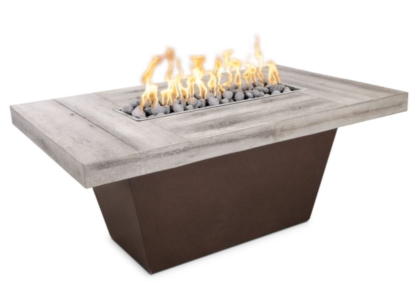 The Outdoor Plus Tacoma Wood Grain and Steel Fire Pit 48" x 30" - Flame Sense System with Push Button Spark Igniter - OPT-TACW4830FSEN