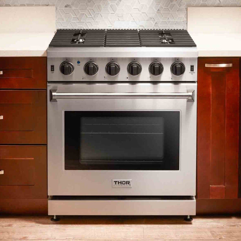 Thor Kitchen 2-Piece Appliance Package - 30-Inch Gas Range & Premium Under Cabinet Hood in Stainless Steel
