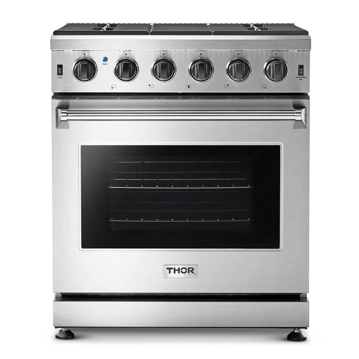 Thor Kitchen 2-Piece Appliance Package - 30-Inch Gas Range & Premium Wall Mounted Hood in Stainless Steel