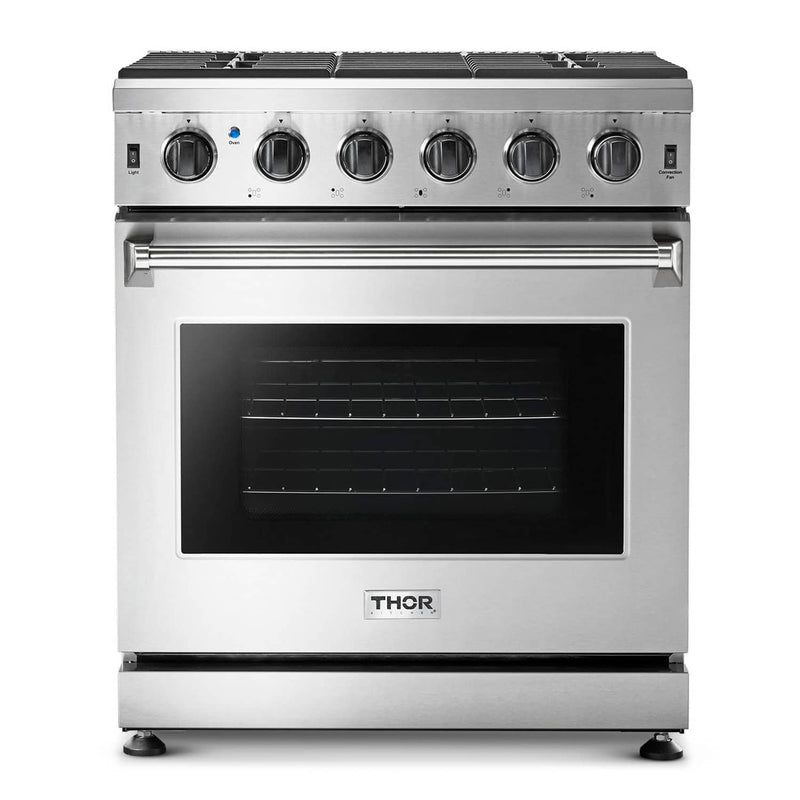 Thor Kitchen 2-Piece Appliance Package - 30-Inch Gas Range & Pro-Style Wall Mounted Hood in Stainless Steel