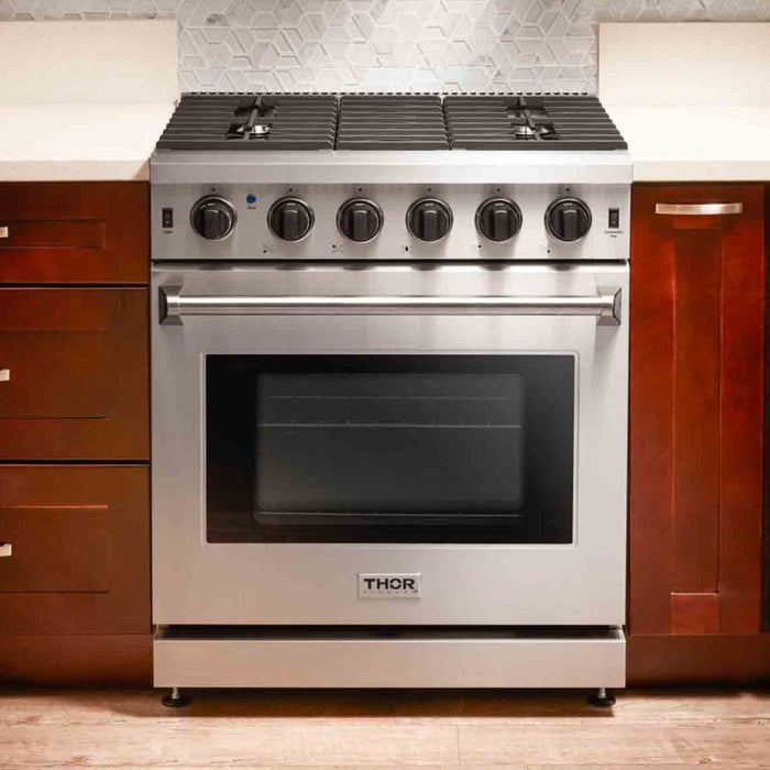 Thor Kitchen 2-Piece Appliance Package - 30-Inch Gas Range & Pro-Style Wall Mounted Hood in Stainless Steel