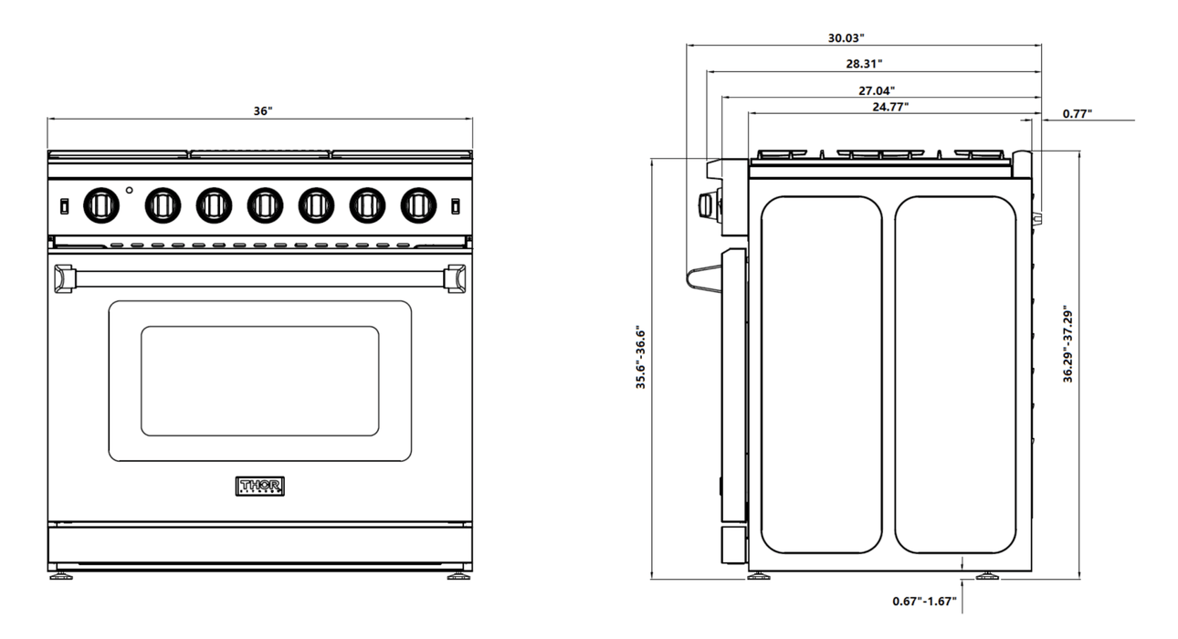 Thor Kitchen 2-Piece Appliance Package - 36-Inch Gas Range & Premium Under Cabinet Hood in Stainless Steel