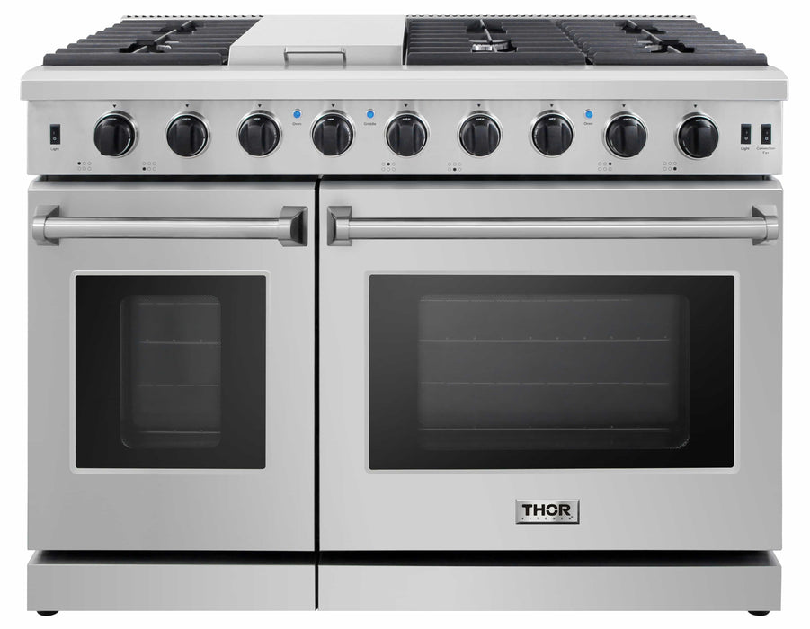 Thor Kitchen 2-Piece Appliance Package - 48-Inch Gas Range & Under Cabinet 11-Inch Tall Hood in Stainless Steel