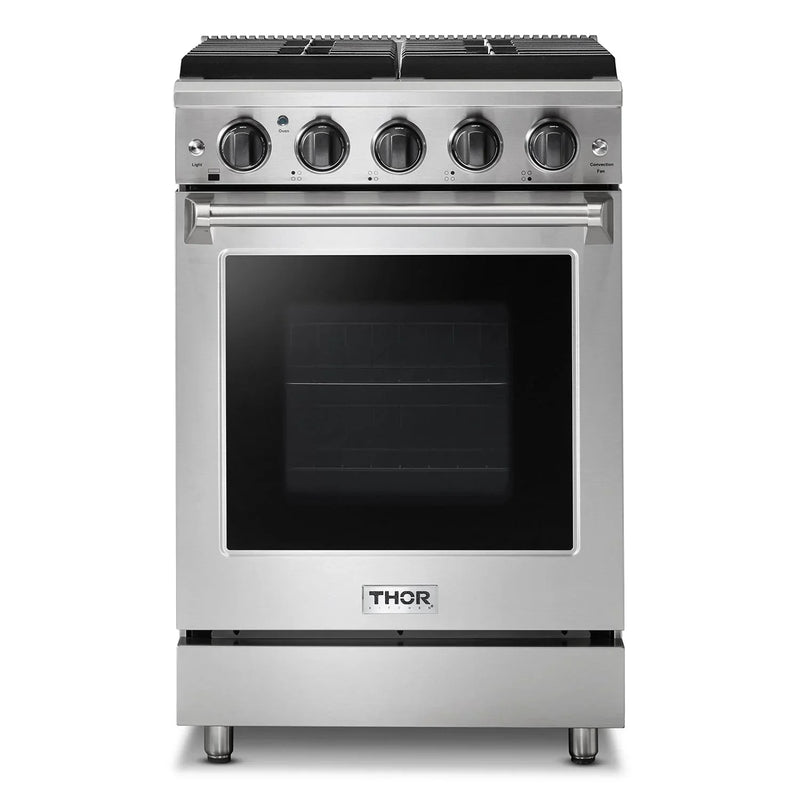 Thor Kitchen 2-Piece Appliance Package - 24-Inch Gas Range and Over-the-Range Microwave & Vent Hood in Stainless Steel