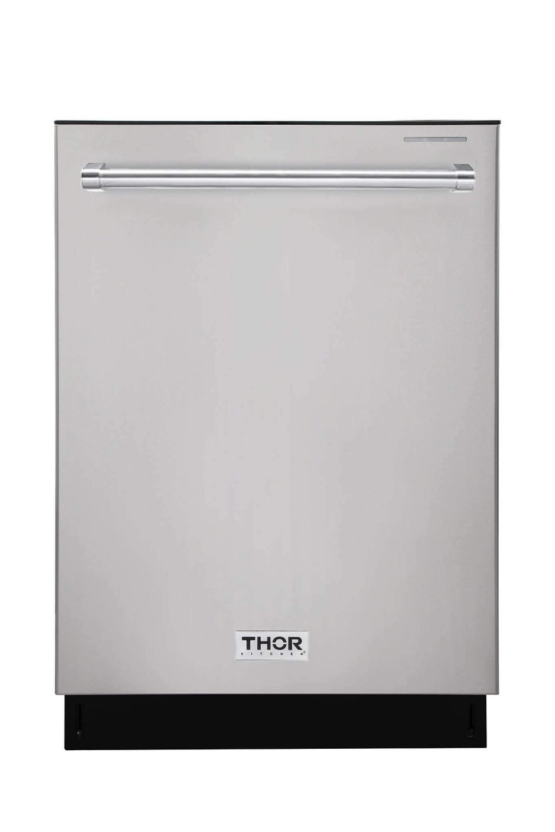 Thor Kitchen 6-Piece Appliance Package - 30-Inch Gas Range, Wall Mount Range Hood, Refrigerator with Water Dispenser, Dishwasher, Microwave, and Wine Cooler in Stainless Steel