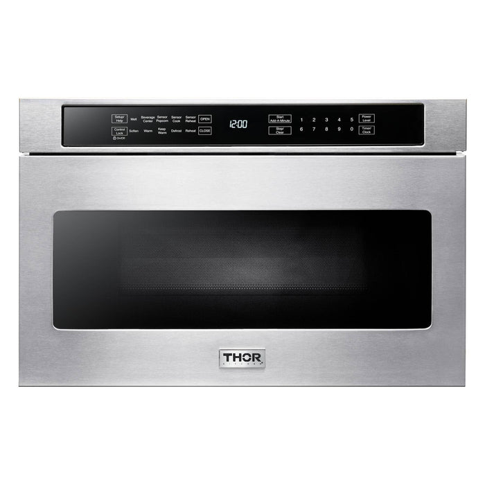 Thor Kitchen 5-Piece Appliance Package - 36-Inch Electric Range, Wall Mount Range Hood, Refrigerator, Dishwasher, and Microwave in Stainless Steel