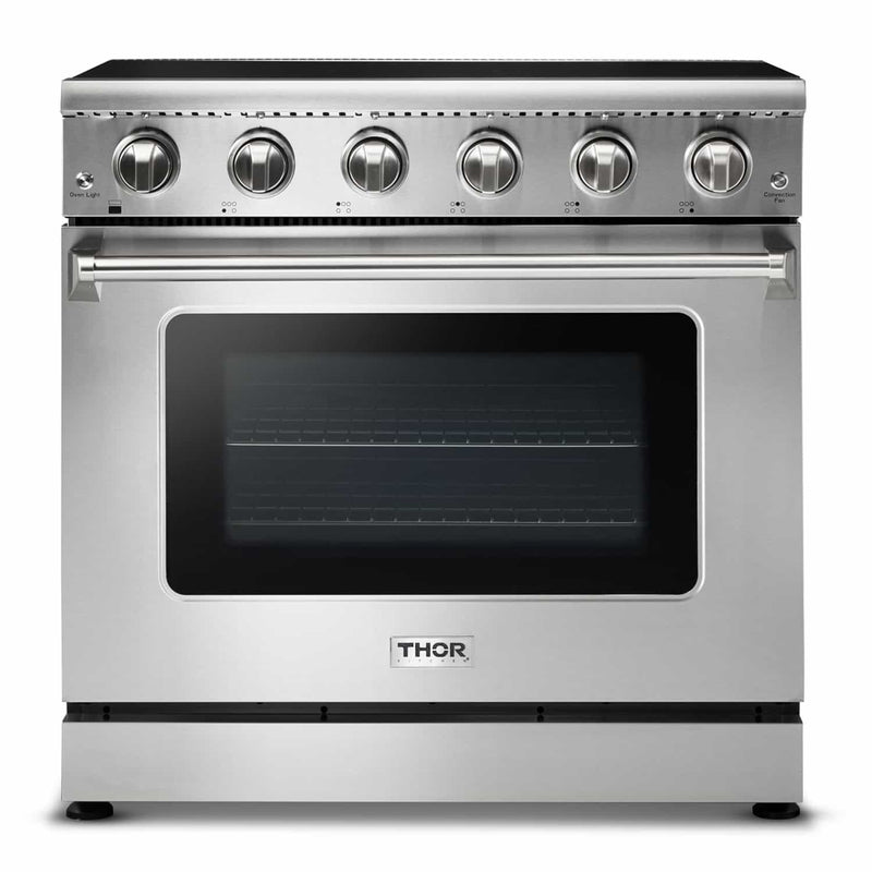 Thor Kitchen 3-Piece Appliance Package - 36-Inch Electric Range, Refrigerator with Water Dispenser, & Dishwasher in Stainless Steel