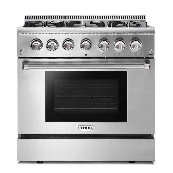 Thor Kitchen 3-Piece Pro Appliance Package - 36-Inch Dual Fuel Range, Dishwasher & Refrigerator with Water Dispenser in Stainless Steel