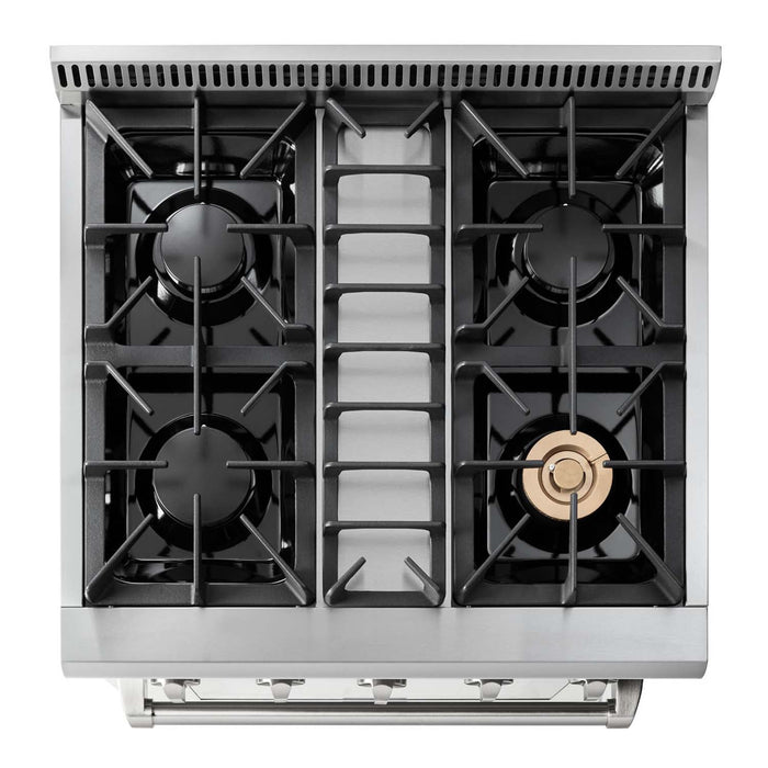 Thor Kitchen 2-Piece Appliance Package - 30-Inch Gas Range and Over-the-Range Microwave & Vent Hood in Stainless Steel