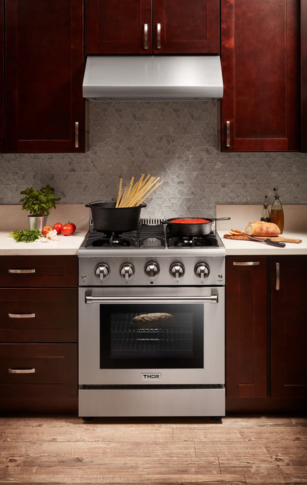 Thor Kitchen 2-Piece Appliance Package - 30-Inch Gas Range and Over-the-Range Microwave & Vent Hood in Stainless Steel