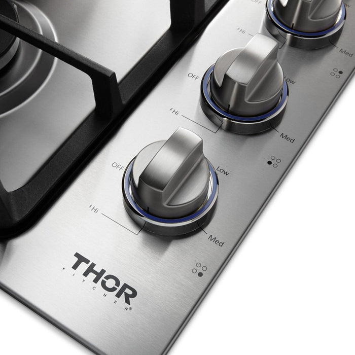 Thor Kitchen 3-Piece Pro Appliance Package - 30-Inch Gas Cooktop, Electric Wall Oven & Wall Mount Hood in Stainless Steel