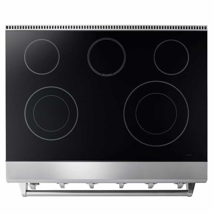 Thor Kitchen 4-Piece Appliance Package - 36-Inch Electric Range, French Door Refrigerator, Pro-Style Wall Mount Hood, and Dishwasher in Stainless Steel