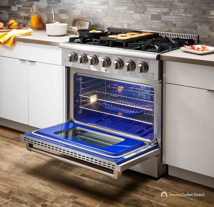 Thor Kitchen 4-Piece Pro Appliance Package - 36-Inch Dual Fuel Range, French Door Refrigerator, Dishwasher, and Microwave Drawer in Stainless Steel