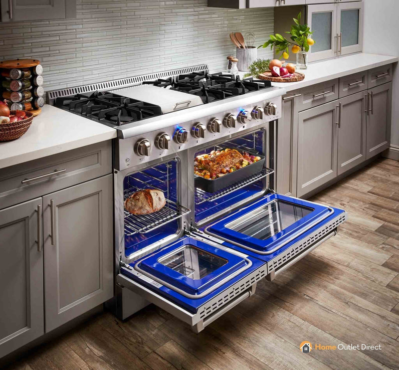 Thor Kitchen 4-Piece Pro Appliance Package - 48-Inch Gas Range, French Door Refrigerator, Dishwasher & Under Cabinet 16.5-Inch Tall Hood in Stainless Steel
