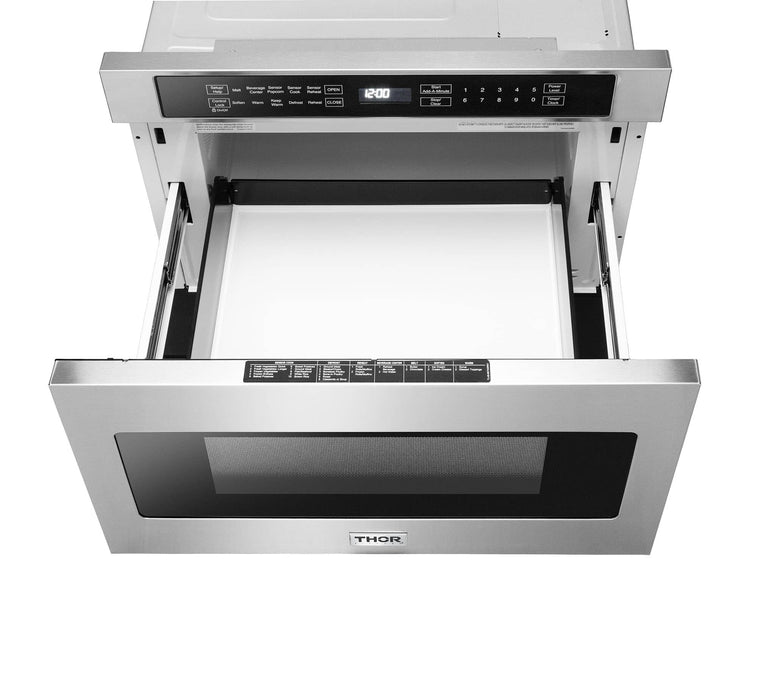Thor Kitchen 5-Piece Appliance Package - 30-Inch Electric Range, French Door Refrigerator, Dishwasher, Microwave Drawer, & Wine Cooler in Stainless Steel