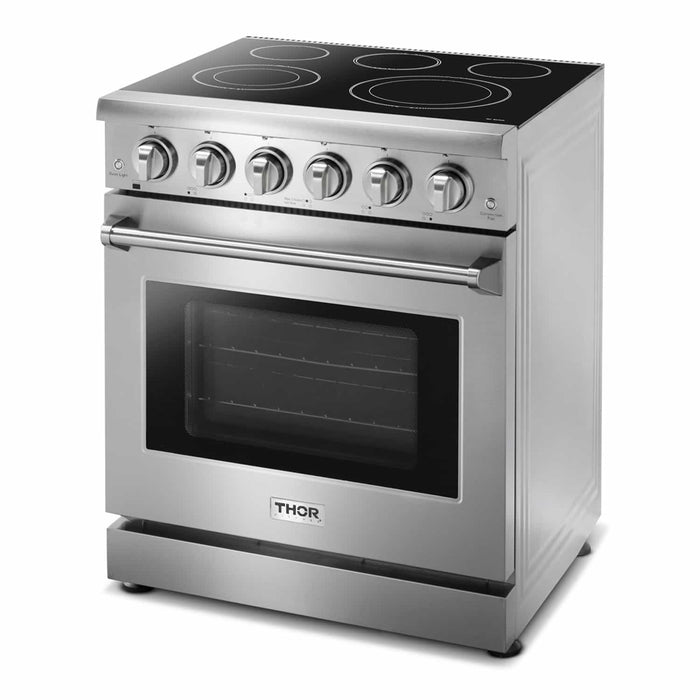 Thor Kitchen 5-Piece Appliance Package - 30-Inch Electric Range, French Door Refrigerator, Dishwasher, Microwave Drawer, & Wine Cooler in Stainless Steel