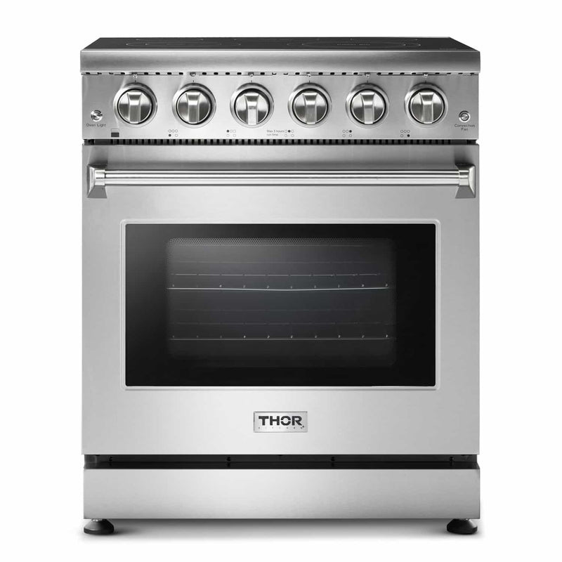 Thor Kitchen 5-Piece Appliance Package - 30-Inch Electric Range, French Door Refrigerator, Under Cabinet Hood, Dishwasher, and Microwave Drawer in Stainless Steel
