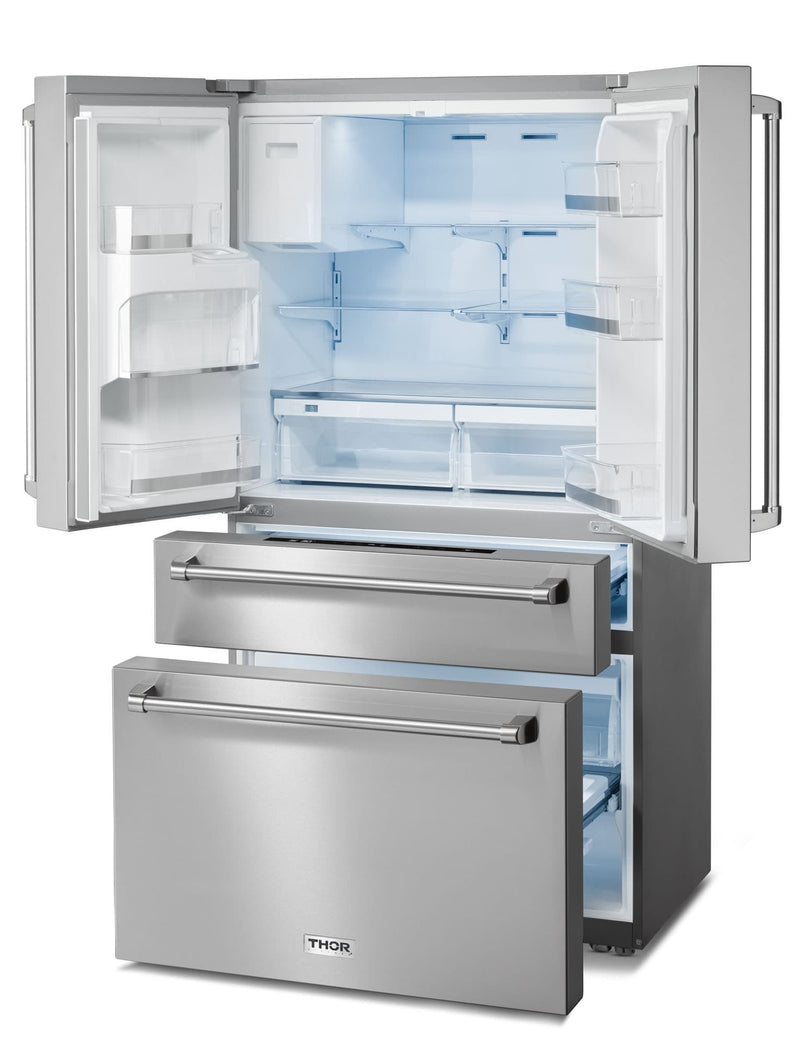 Thor Kitchen 5-Piece Appliance Package - 30-Inch Gas Range, Refrigerator with Water Dispenser, Under Cabinet Hood, Dishwasher, & Wine Cooler in Stainless Steel
