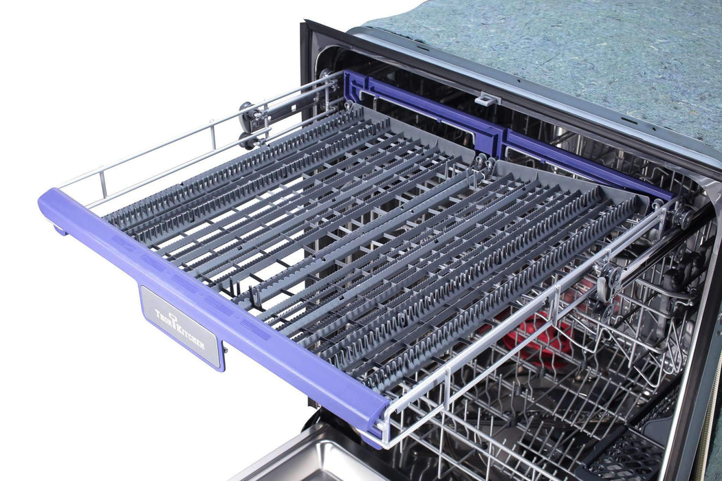 Thor Kitchen 5-Piece Pro Appliance Package - 36-Inch Gas Range, French Door Refrigerator, Wall Mount Hood, Dishwasher, and Microwave Drawer in Stainless Steel