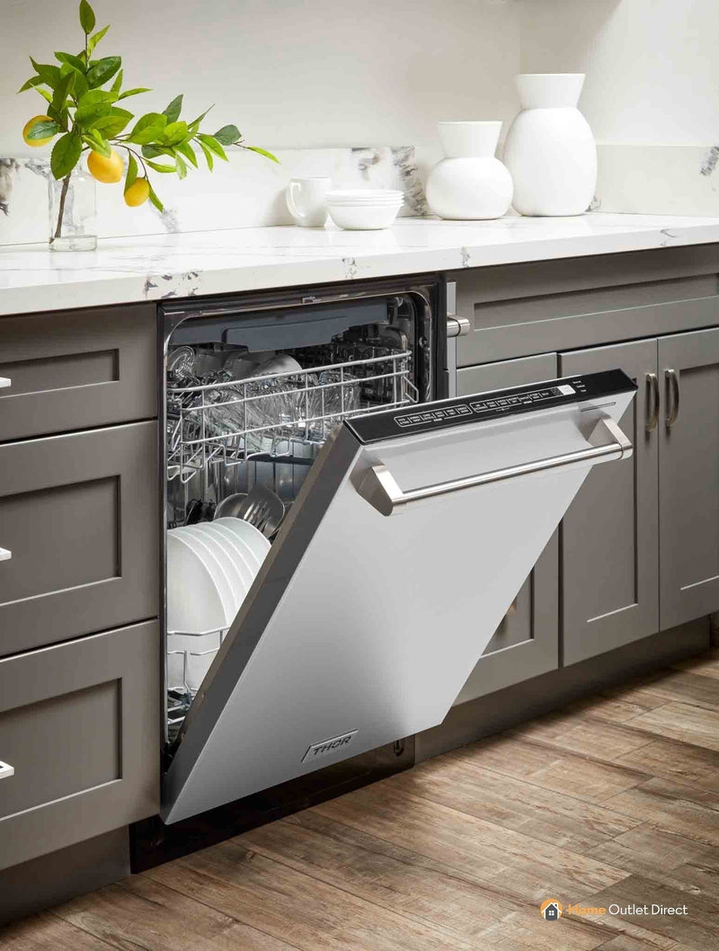 Thor Kitchen 5-Piece Pro Appliance Package - 48-Inch Gas Range, French Door Refrigerator, Dishwasher, Under Cabinet 16.5-Inch Tall Hood & Wine Cooler in Stainless Steel